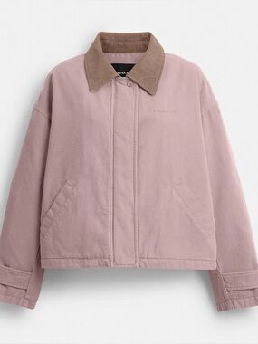 BNWT Coach Barn Jacket Woodrose Dusty Pink Workwear with Taupe Corduroy Collar